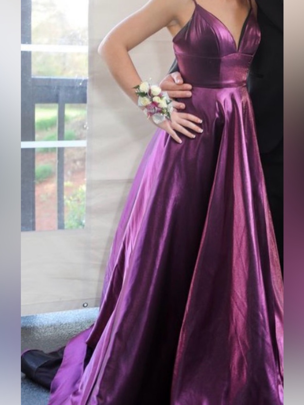 Sherri Hill Satin A-Line Prom Dress Gown Special Occasion Deep Purple Size 0 - Picture 2 of 12